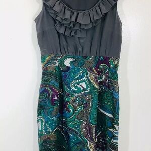 Anthropologie Maeve Dress Size 4 Silk Bodice Green Paisley Skirt, Sleeveless EUC